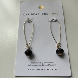 One Bead One Hope Black Bead Drop Earrings- Ethical Handmade / New On Card